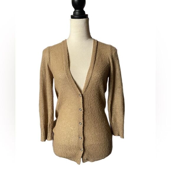 J. Crew Tan V-Neck Cardigan w/Snap Buttons Down the Center *Wool* (Small) - Picture 1 of 11